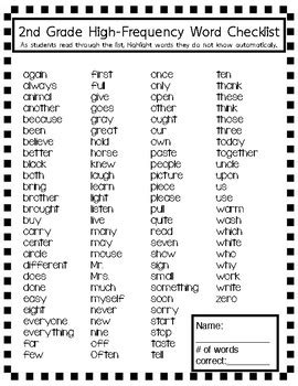 2nd grade high frequency words worksheets